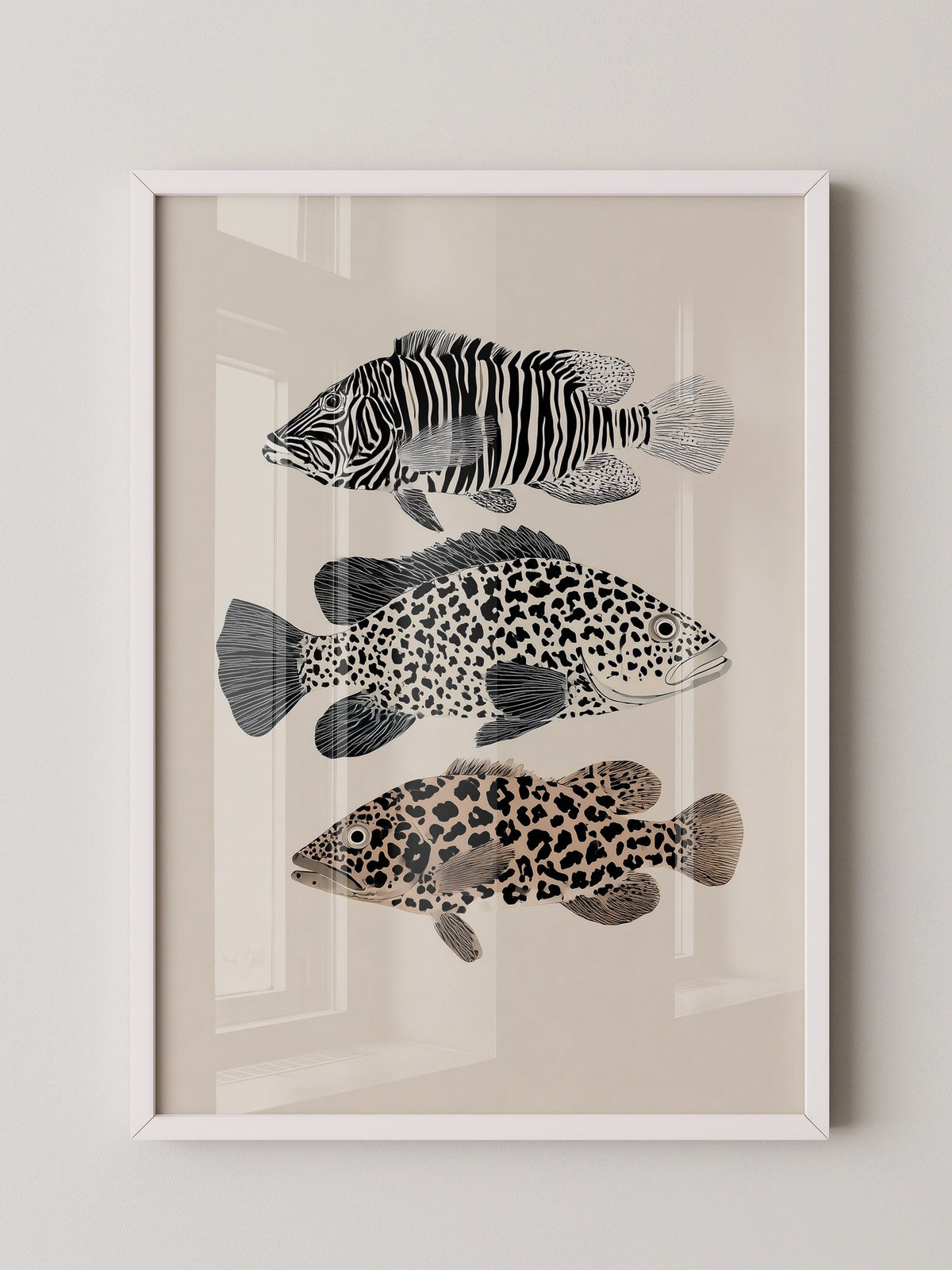 Fische Tiermuster Schwarz Weiß