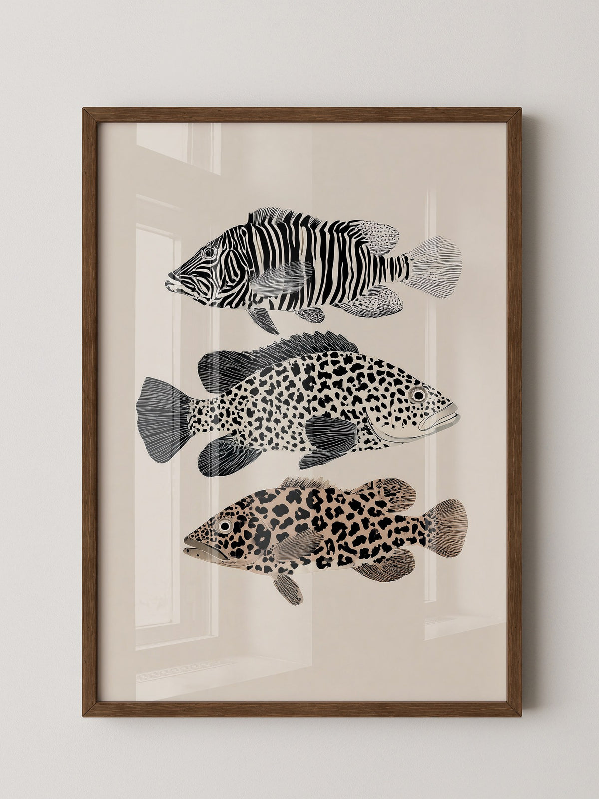Fische Tiermuster Schwarz Weiß