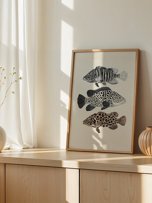 Fische Tiermuster Schwarz Weiß