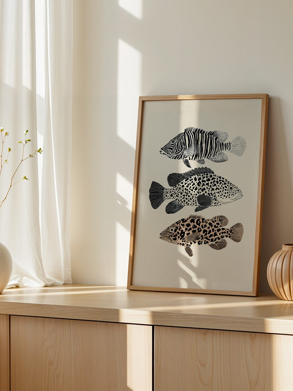 Fische Tiermuster Schwarz Weiß