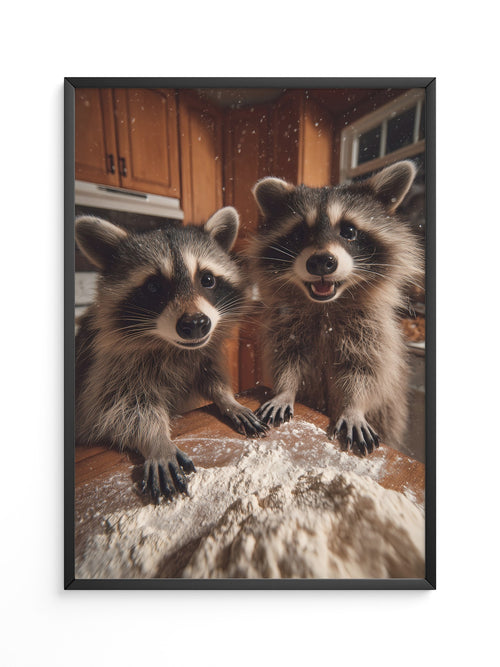 Waschbären Küchentisch Chaos