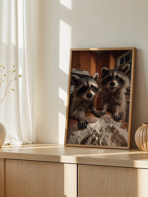 Waschbären Küchentisch Chaos