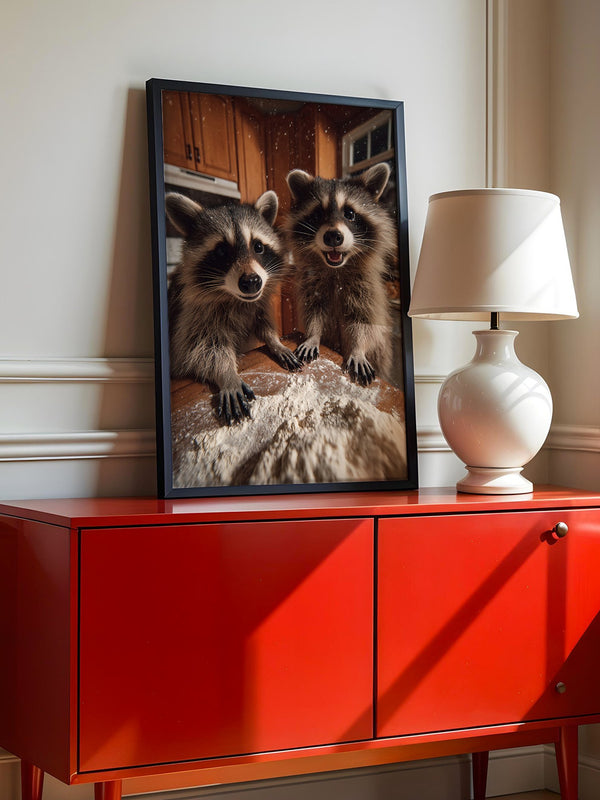 Waschbären Küchentisch Chaos