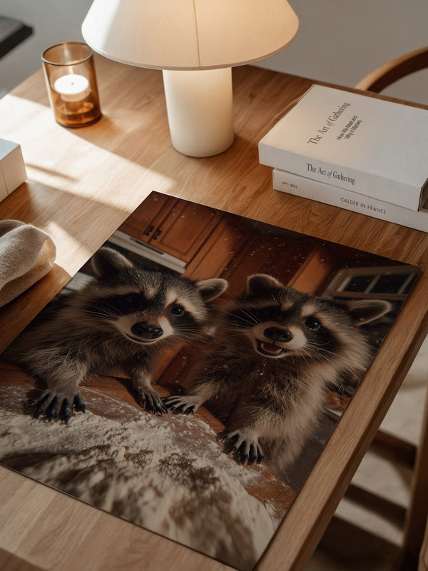 Waschbären Küchentisch Chaos