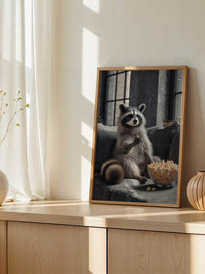 Waschbär Couch Popcorn Szenerie