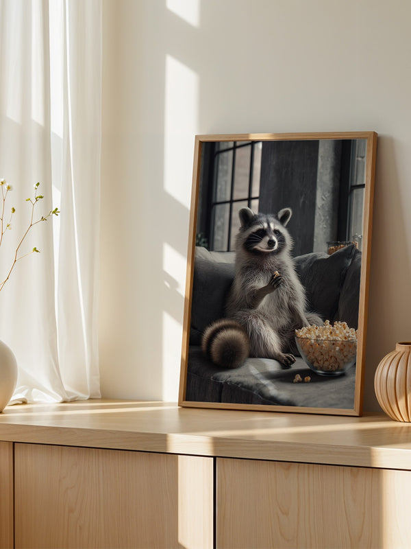 Waschbär Couch Popcorn Szenerie