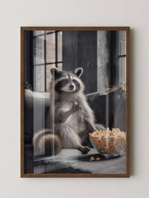 Waschbär Couch Popcorn Szenerie