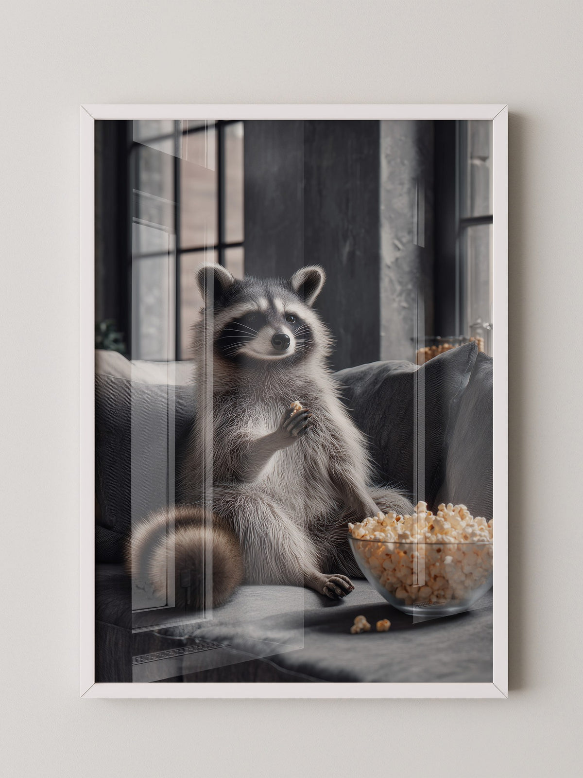 Waschbär Couch Popcorn Szenerie