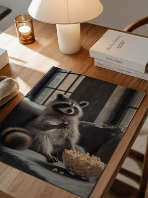 Waschbär Couch Popcorn Szenerie