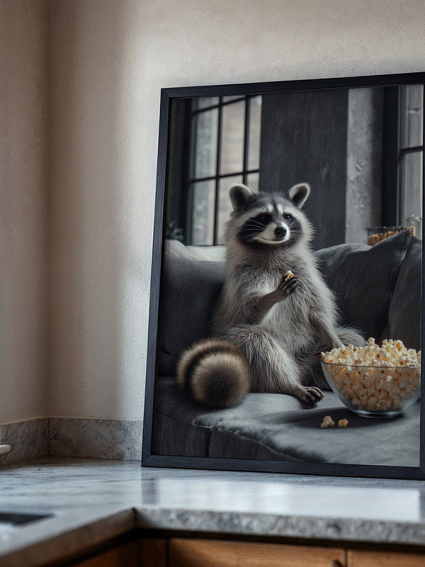 Waschbär Couch Popcorn Szenerie