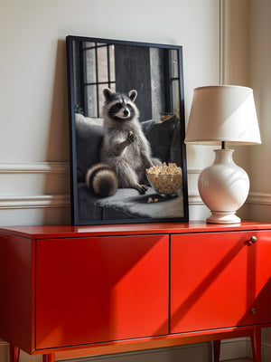 Waschbär Couch Popcorn Szenerie