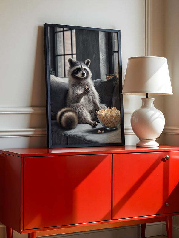 Waschbär Couch Popcorn Szenerie