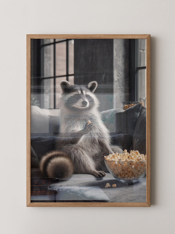 Waschbär Couch Popcorn Szenerie