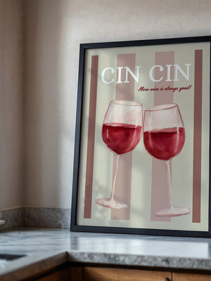 Weingläser Aquarell Prost Retro