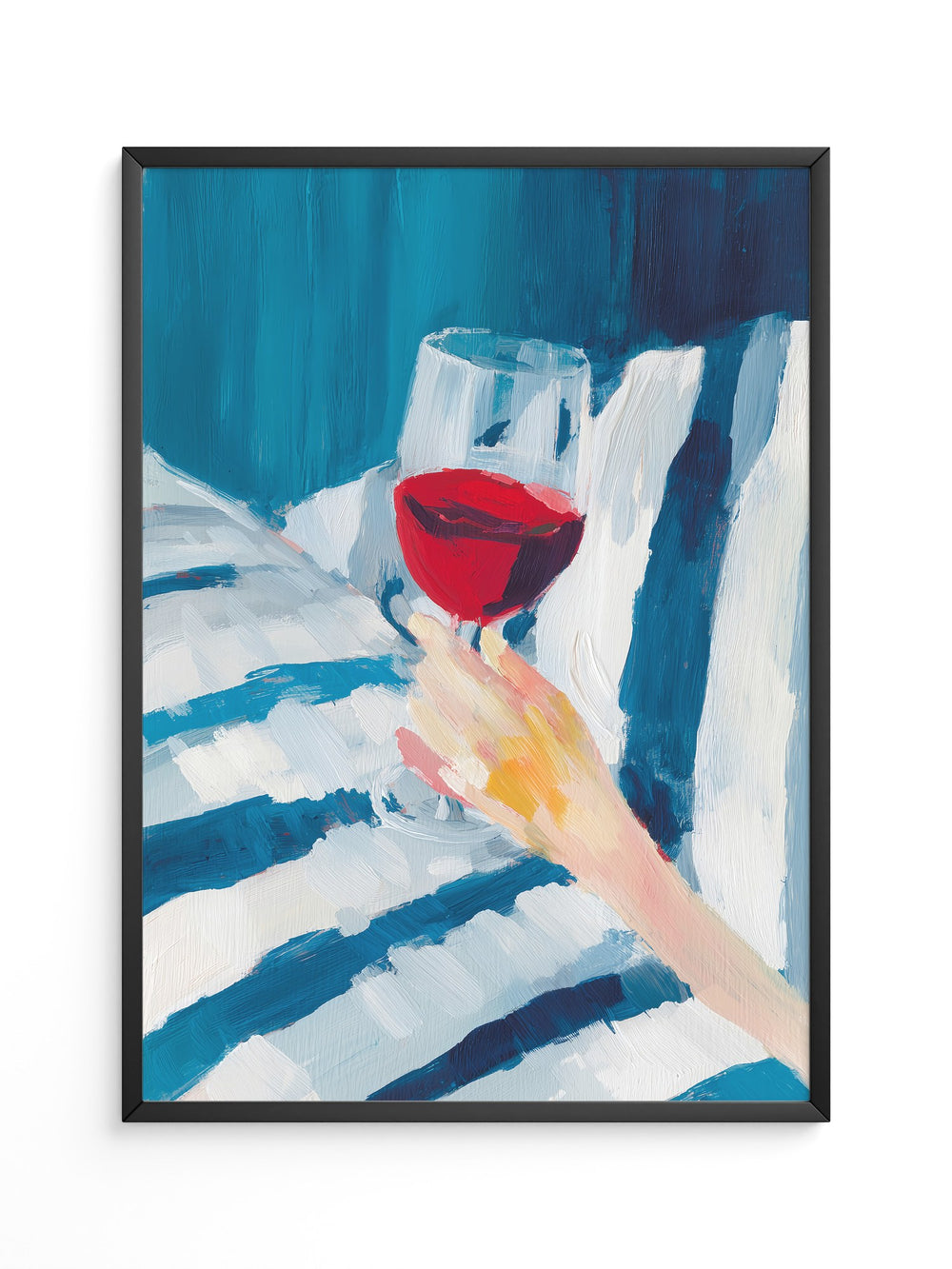 Weinglas Hand Blaue Streifen