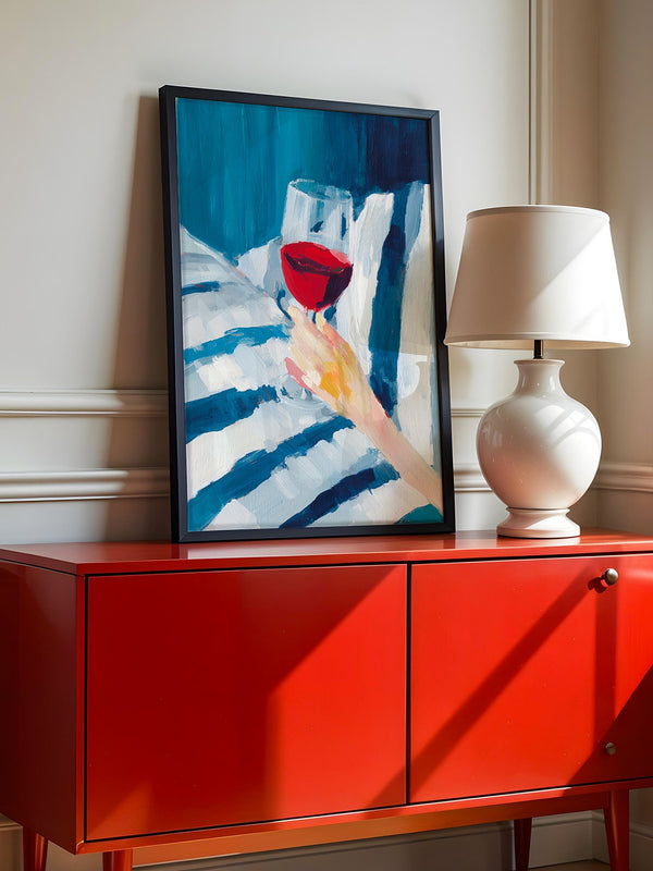 Weinglas Hand Blaue Streifen