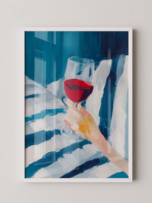 Weinglas Hand Blaue Streifen