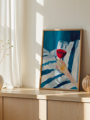 Weinglas Hand Blaue Streifen