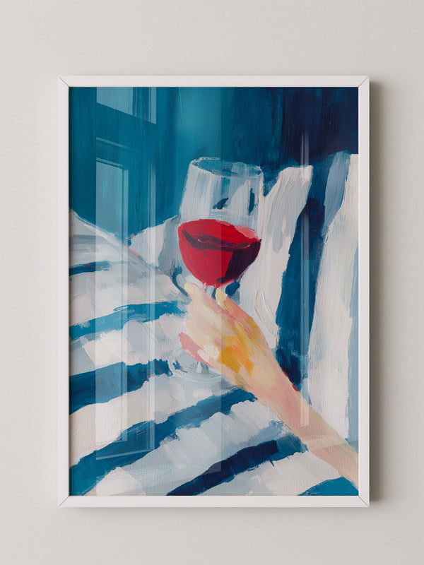 Weinglas Hand Blaue Streifen