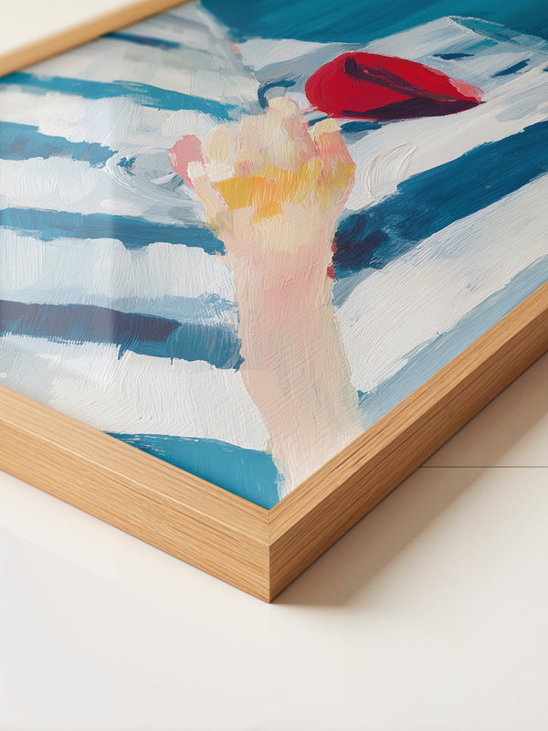 Weinglas Hand Blaue Streifen