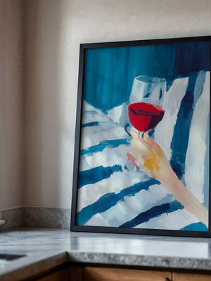 Weinglas Hand Blaue Streifen