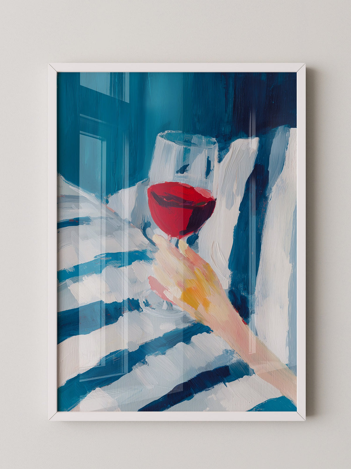 Weinglas Hand Blaue Streifen