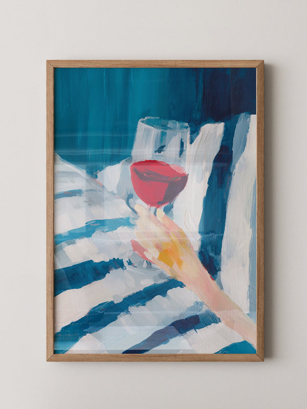 Weinglas Hand Blaue Streifen