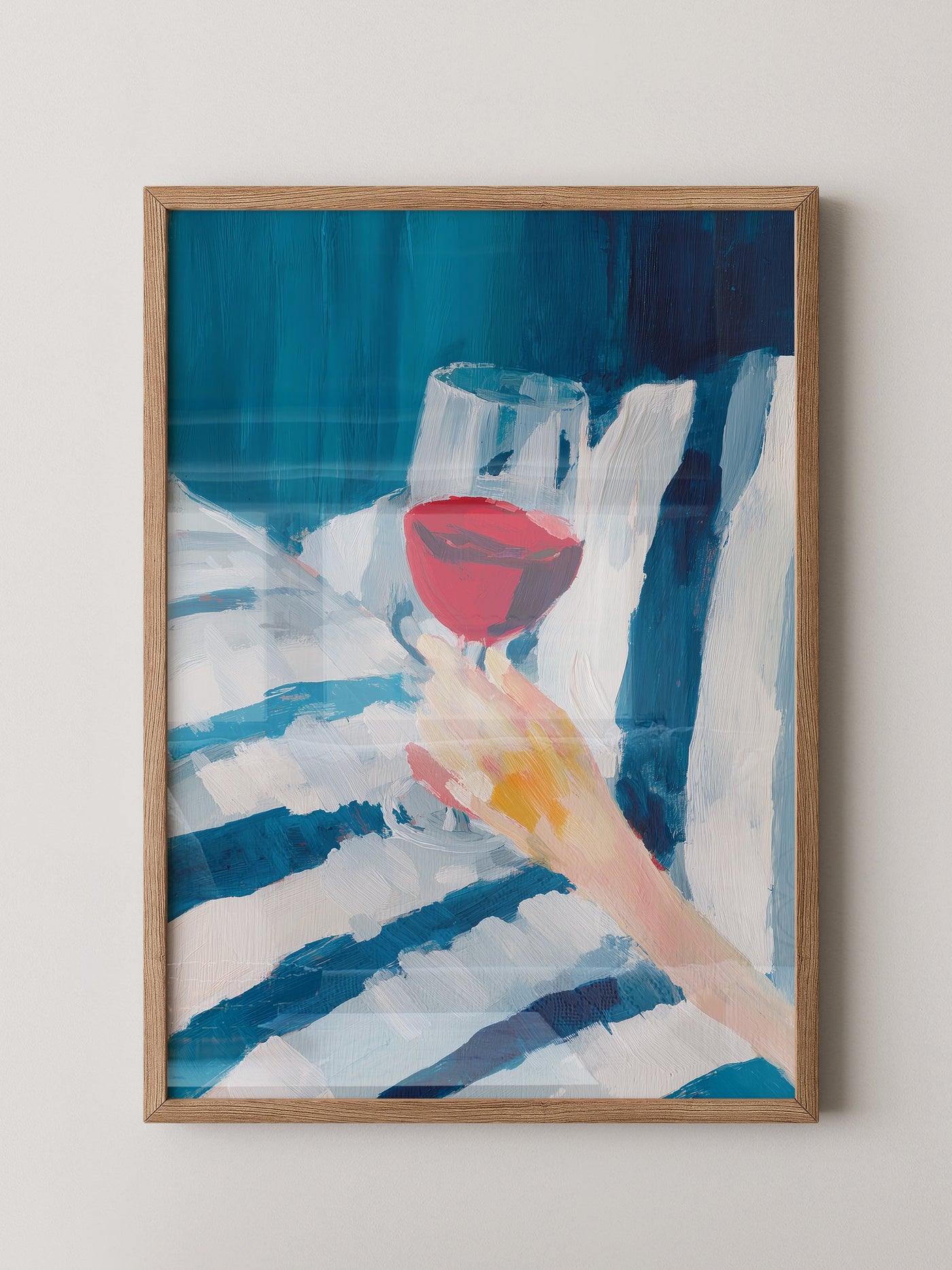 Weinglas Hand Blaue Streifen