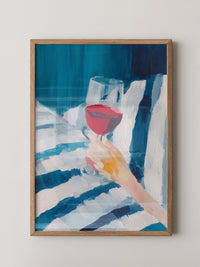 Weinglas Hand Blaue Streifen