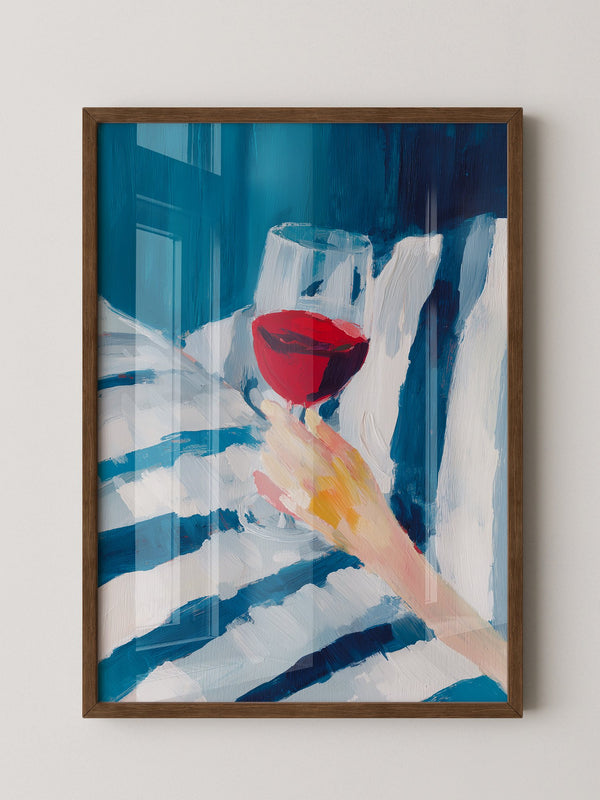 Weinglas Hand Blaue Streifen