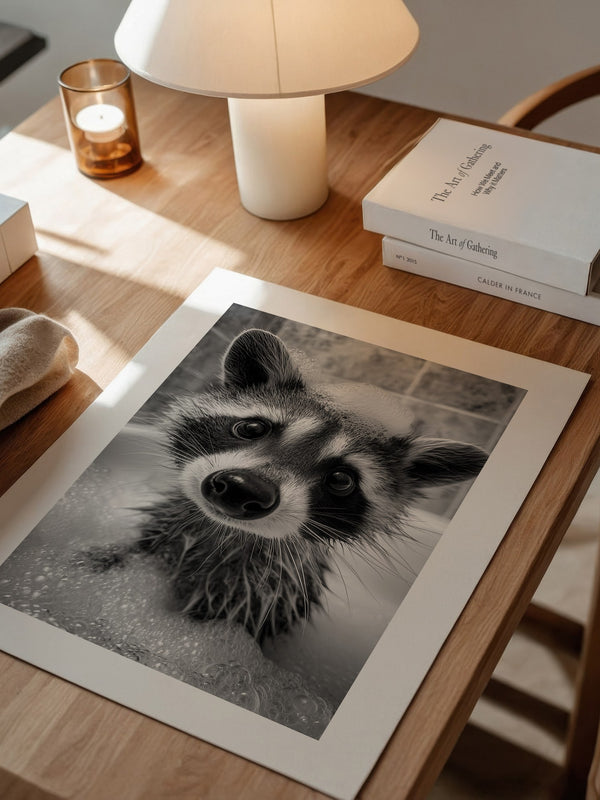 Waschbär Schwarzweiß Schaumbad