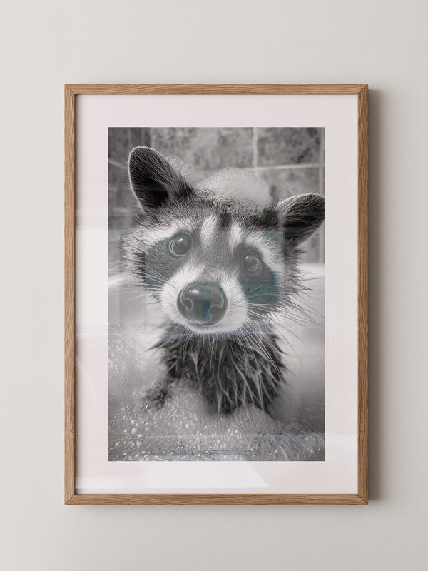 Waschbär Schwarzweiß Schaumbad