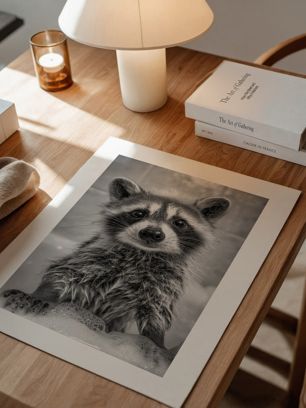 Waschbär Schaum Schwarzweiß