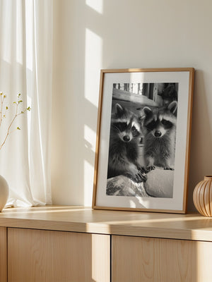 Waschbären Backstube Schwarzweiß