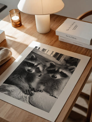 Waschbären Backstube Schwarzweiß