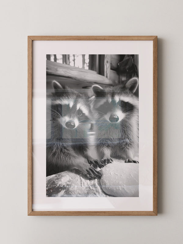 Waschbären Backstube Schwarzweiß