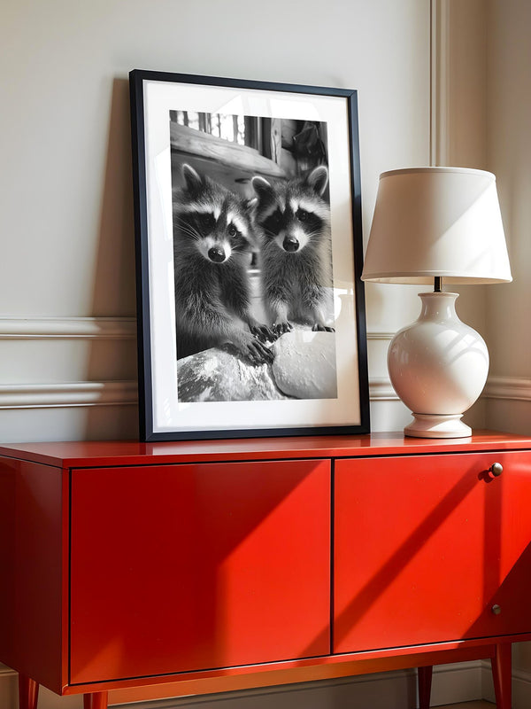 Waschbären Backstube Schwarzweiß