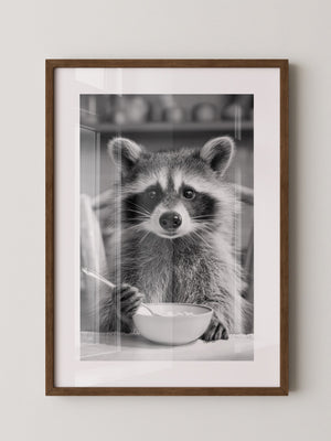 Waschbär Frühstück Schwarzweiß