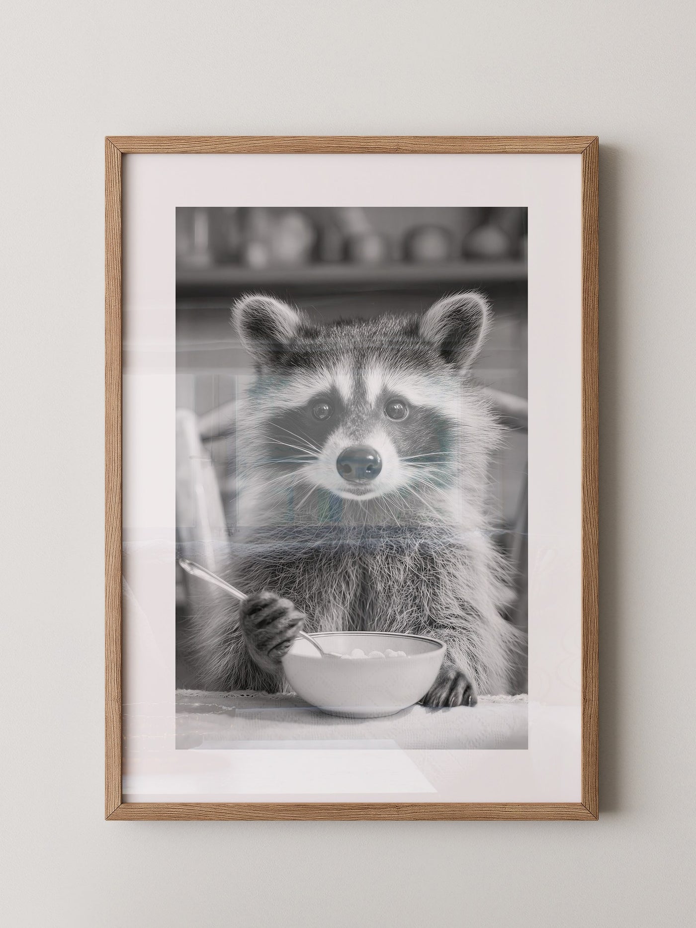 Waschbär Frühstück Schwarzweiß