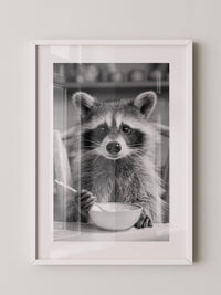 Waschbär Frühstück Schwarzweiß