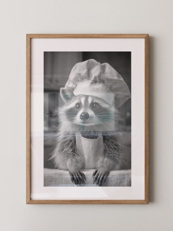 Waschbär Koch Mütze Schwarzweiß