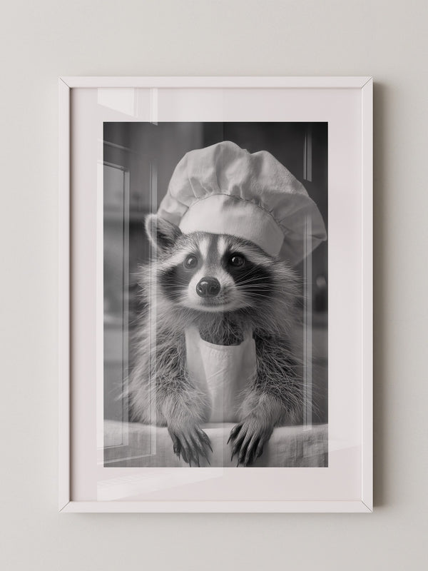 Waschbär Koch Mütze Schwarzweiß