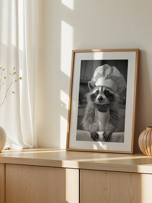 Waschbär Koch Mütze Schwarzweiß