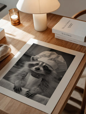 Waschbär Koch Mütze Schwarzweiß