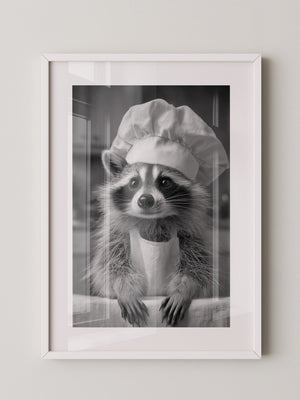 Waschbär Koch Mütze Schwarzweiß