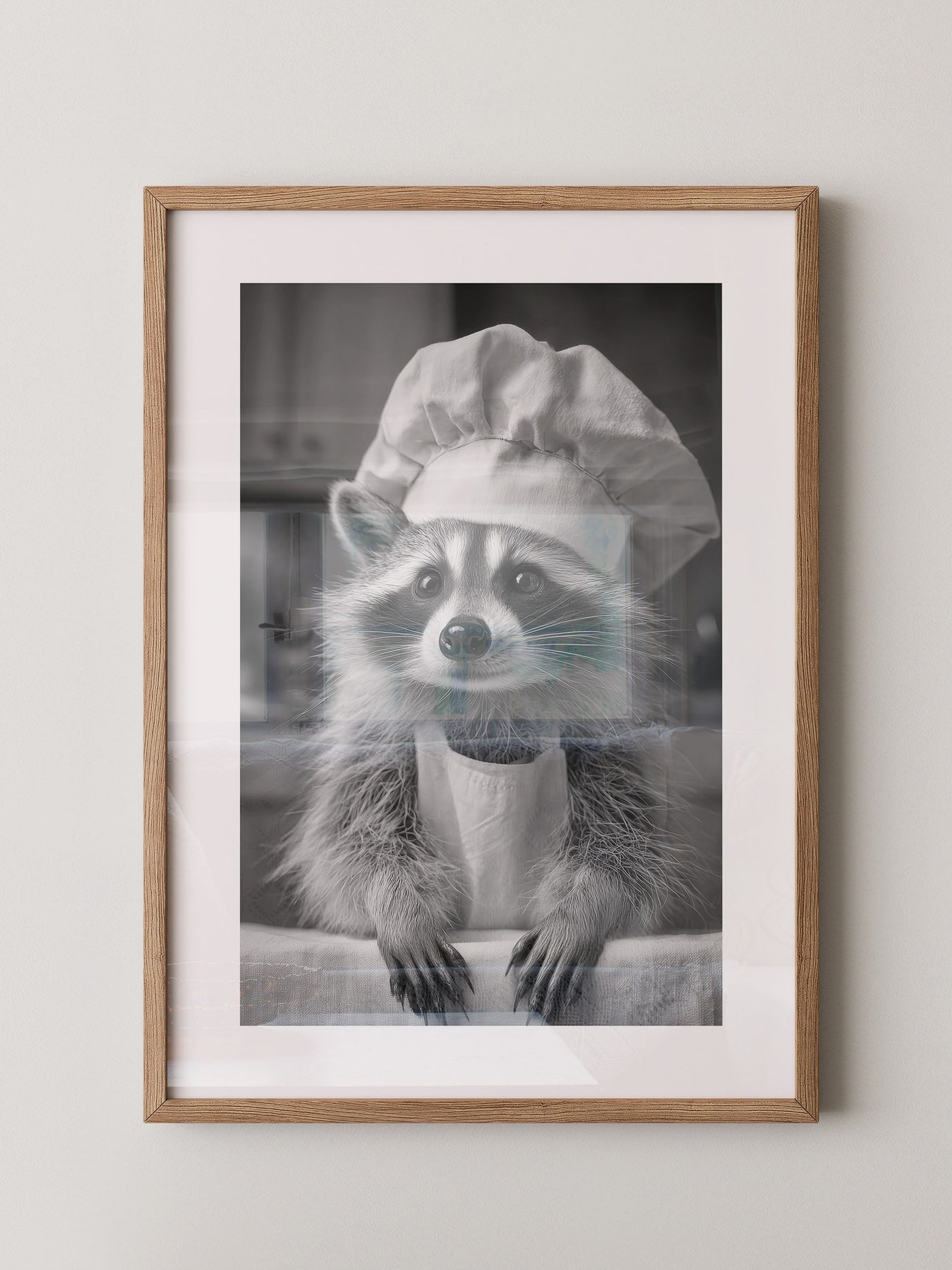 Waschbär Koch Mütze Schwarzweiß