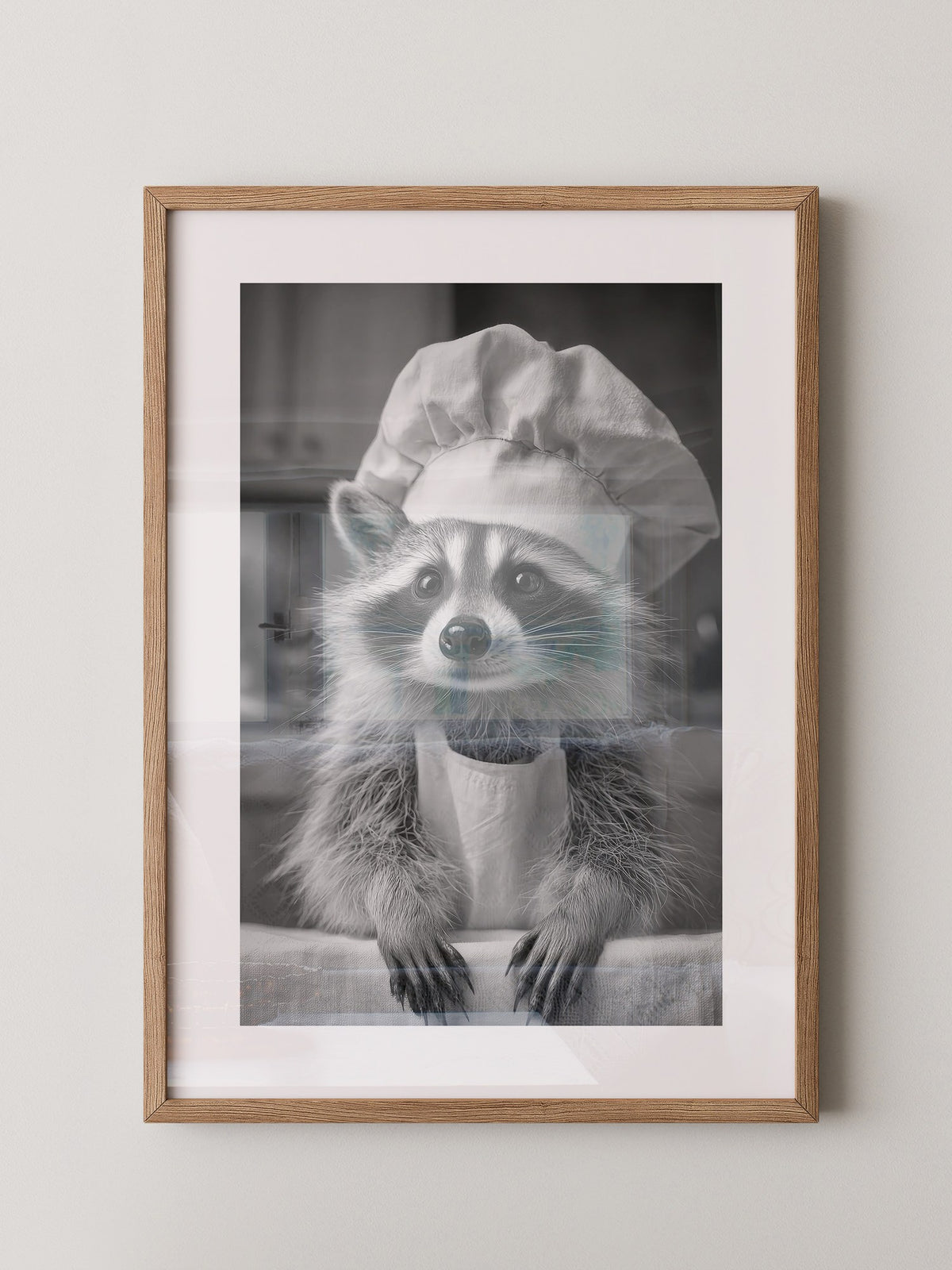 Waschbär Koch Mütze Schwarzweiß
