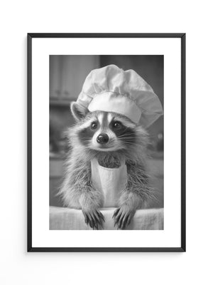 Waschbär Koch Mütze Schwarzweiß