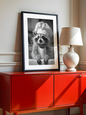 Waschbär Koch Mütze Schwarzweiß