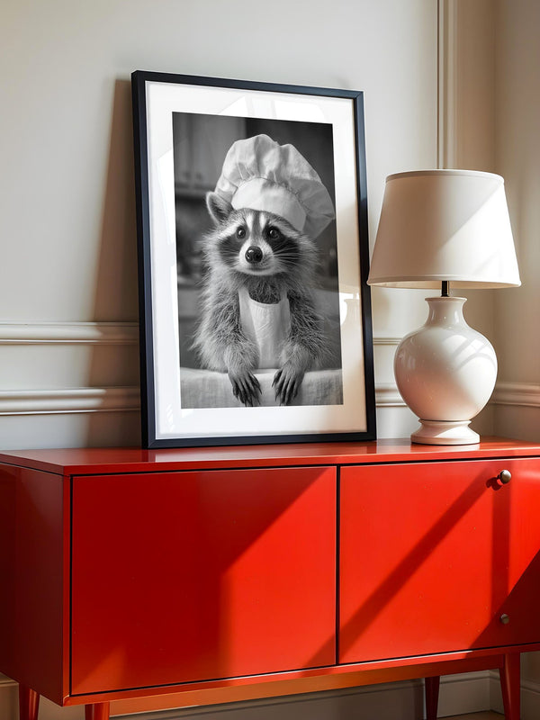 Waschbär Koch Mütze Schwarzweiß